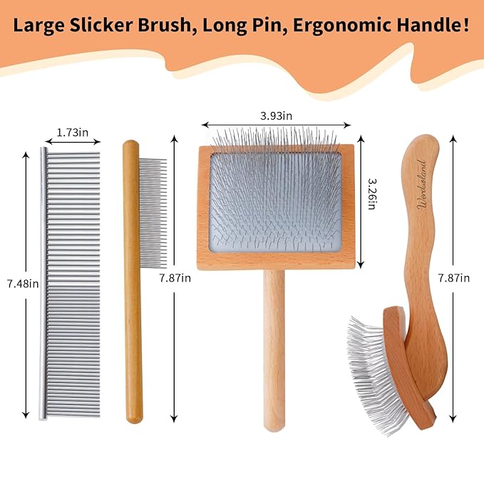 Ergonomic Slicker Brush for Long-Haired Dogs - Wooden Handle, Long Pins for Grooming Goldendoodles-PurrikoPets