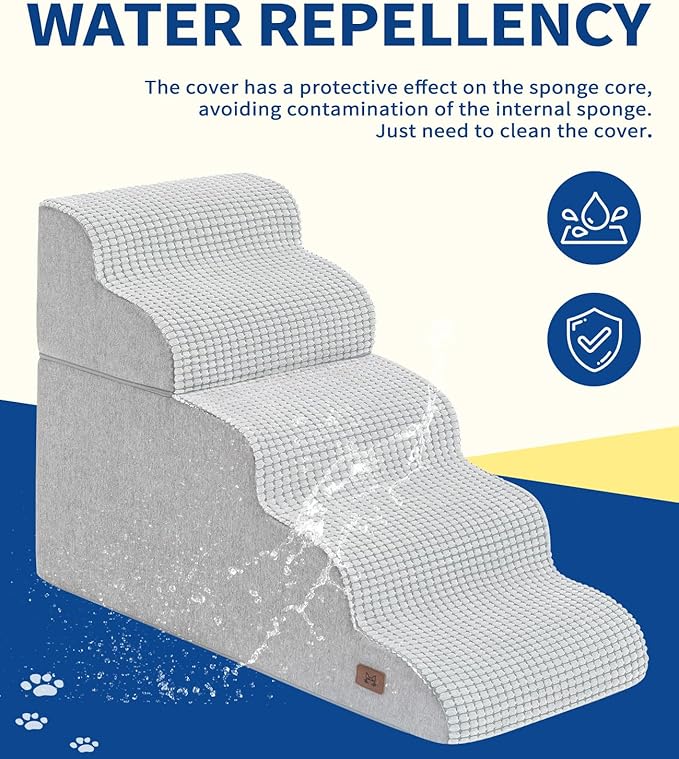 Dog Step for Bed, Dog Stair 5-Step 35D Pet Stair 22.8" H for High Bed or Sofa Non-Slip Balanced Pet Step Indoor, Light Grey-PurrikoPets