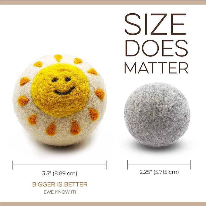 Fluff Ewes Wool Dryer Balls 6 Pack Premium New Zealand Wool Laundry Balls for Dryer, No Static Dryer Balls Laundry Reusable, XL Wool Dryer Balls Cute, Baby Dryer Balls for Dryers - Rainbow or Shine-PurrikoPets