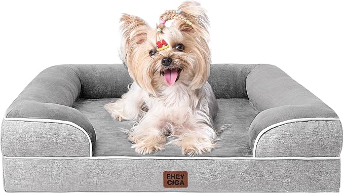 EHEYCIGA Orthopedic Dog Bed for Small Dogs, Waterproof Memory Foam Small Pet Beds with Sides, Non-Slip Bottom and Egg-Crate Foam Medium Dog Couch Bed with Washable Removable Cover, Grey-PurrikoPets