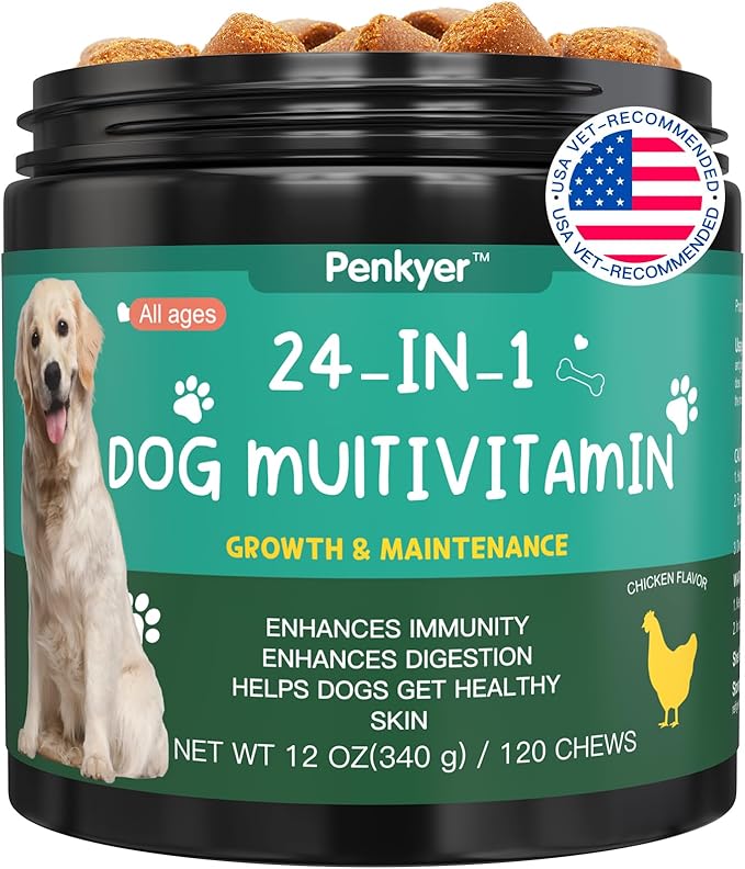 Dog Vitamins and Supplements, Senior & Puppy Multivitamin for Dogs Support with Glucosamine Chondroitin Omega Probiotics - Dog Multivitamins Chewable for Hip & Joint, Skin, Immune - (Chicken 120 Ct)-PurrikoPets