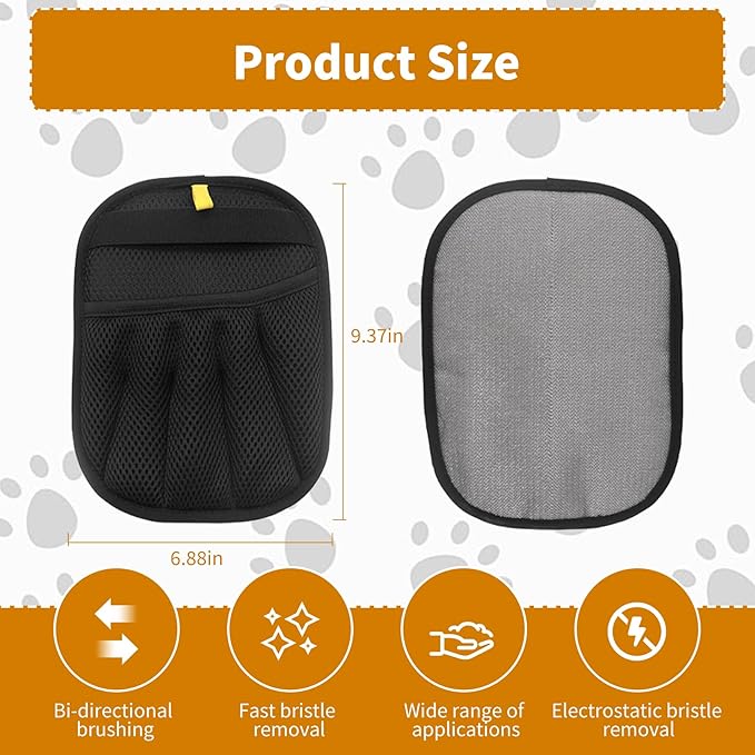 2PCS Electrostatic Pet Grooming Gloves, Reusable Hair Remover for Dog Cat Fur on Clothes Furniture Car Seat/Five Fingers/Black-PurrikoPets