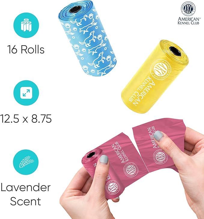 AKC Dog Poop Bags - Leak Proof Pet Waste Bags - 16 Refill Rolls - Lavender Scent - 240 Count (Puppy Print)-PurrikoPets