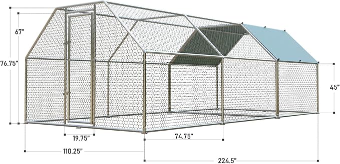 4ever2buy 1.26’’ Large Metal Chicken Coop Run Walk in, Chicken Pen for Chickens, Outdoor Chicken Runs Coops, Flat Roofed Chicken Runs for Yard with Anti-Ultraviolet Cover (9.2’L x18.7’Wx 6.4’H)-PurrikoPets