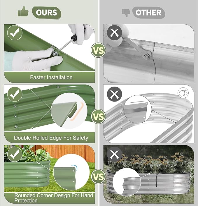 Galvanized Raised Garden Bed Outdoor- 2 Pcs Raised Beds for Gardening| Metal Planter Box, Steel Raised Garden Bed Kit with Gloves for Vegetables, Flower, Herbs (6x2x1.4FT, Green)-PurrikoPets