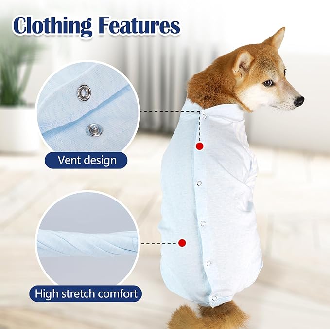 Dog Recovery Suit, Abdominal Wound After Surgery Wear, Anti Licking Bodysuit with Snaps, E-Collar & Cone Alternatives, Long Sleeve Dog Spay Surgical Onesie Prevent Shedding(2XL, Blue)-PurrikoPets