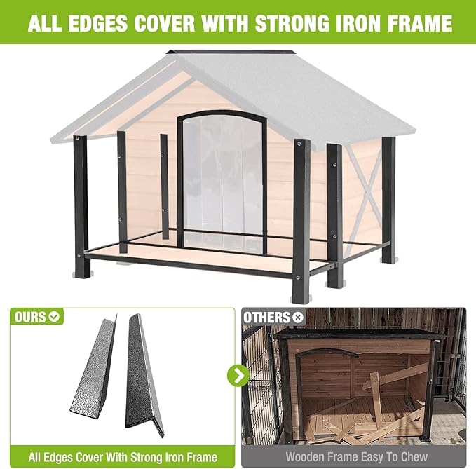 Dog House Outdoor & Indoor Unique All-Around Iron Frame Dog Kennel for Winter with Raised Feet for Small & Medium & Large Dogs,Weatherproof Roof (40.6 “L×34.3”W×31.5“H)-PurrikoPets