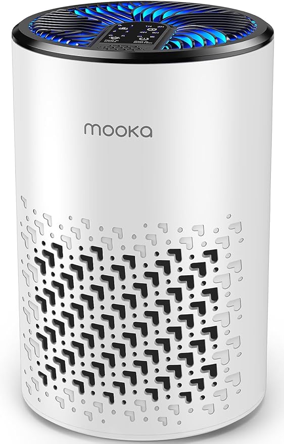 Air Purifiers for Bedroom Home, MOOKA HEPA Air Purifier for Home Pets with Fragrance Sponge for Smoke Dust Pollen Dander Odor, Small Air Cleaner with Sleep Mode Night Light Timer, KJ067L, White-PurrikoPets
