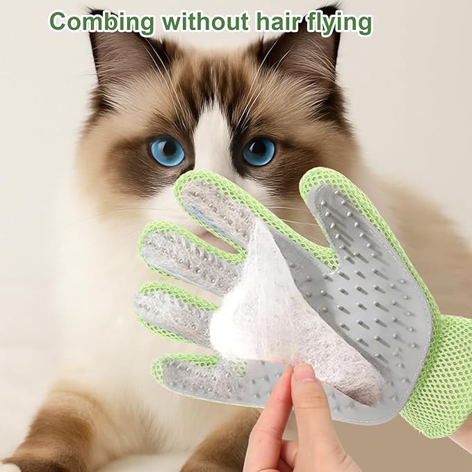 2 in 1 Pet Grooming Glove for Cats & Dogs, Efficient Deshedding Brush Pet Long Short Fur Removal Glove, Gentle Massaging Puppy Kitten Bathing Grooming Brush Tool, Easy Clean Floating Hair Mitt-PurrikoPets