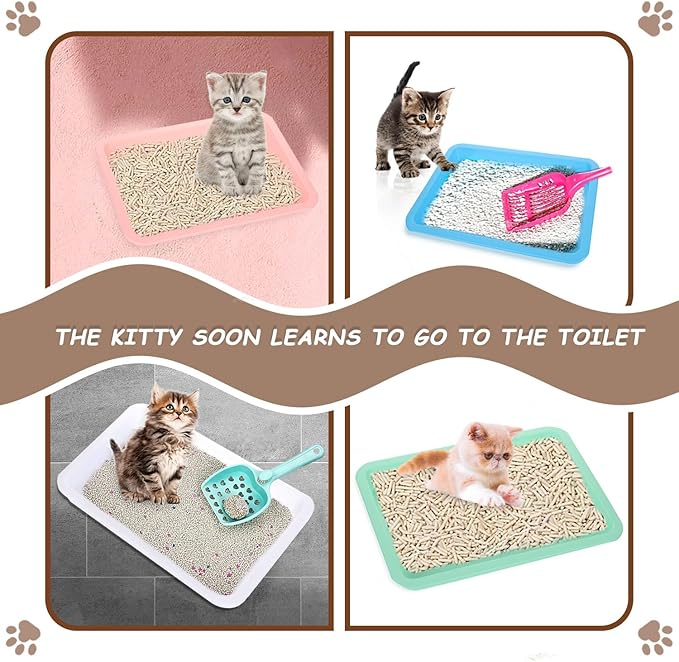 5pcs Kitten Litter Box, Small Cat Litter Box with Scooper, Small Litter Pan Low Entry Shallow Plastic Litter Tray Portable Cat Waste Tray Open Travel Kitten Boxes for Small Pet Rabbit Newborn Cat-PurrikoPets