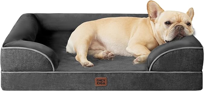 EHEYCIGA Orthopedic Dog Bed for Medium Dogs, Waterproof Memory Foam Medium Pet Beds with Sides, Non-Slip Bottom and Egg-Crate Foam Dog Couch Bed with Washable Removable Cover, Dark Grey-PurrikoPets