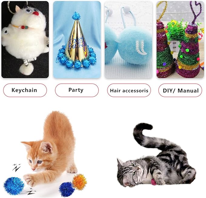 20 Pack 2 Inches Sparkle Balls for Cats, Large Size, Glitter Pom Poms Fuzzy Balls for Cats, Kitten Indoor Assorted Color Random-PurrikoPets