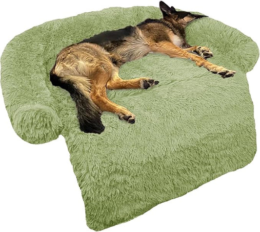 GGIB Calming Dog Bed Fluffy Plush Dog Mat for Furniture Protector with Removable Washable Cover for Large Medium Small Dogs and Cats (Large, Grass Green)-PurrikoPets