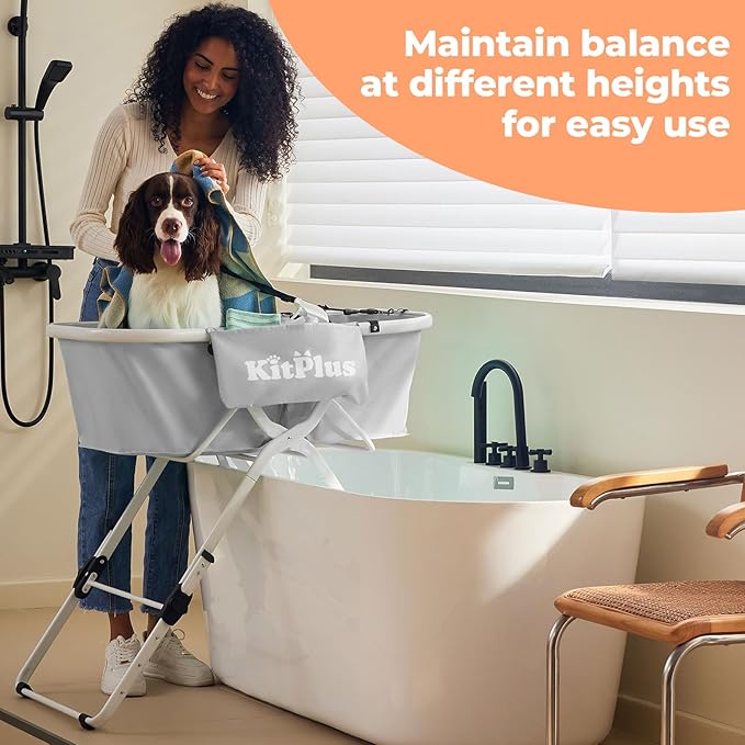 Elevated Dog Bathtub, 5 Height Adjustable Portable Dog Wash Station for Small to Large Pets, Foldable Bathing Tub with Storage & Anti-Slip Design Gray-PurrikoPets
