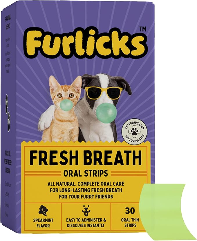 Fresh Breath Oral Strips for Dogs & Cats | Natural Spearmint & Thymol for Easy and Convenient, All-Natural Oral Care (30 Oral Dissolving Strips)-PurrikoPets