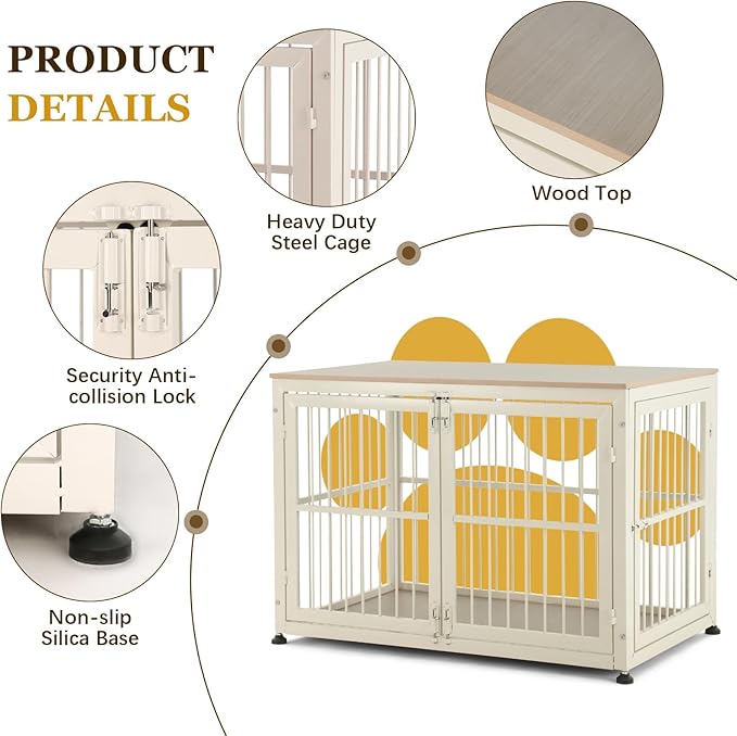 48" Rustic Heavy Duty Dog Crate Furniture for Extra Large Dogs, Decorative Pet House End Table, Wooden Cage Kennel Furniture Indoor, Double-Doors Sturdy Dog Cage-PurrikoPets