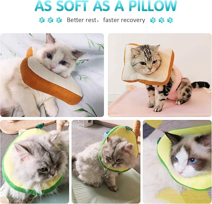 Frienda 2 Pieces Adjustable Cat Cone, Cat Recovery Collar, Kitten Cones After Surgery Pet Neck Strap Elizabethan Donut Toast Neck Cone Collar with Edge for Kitten-PurrikoPets