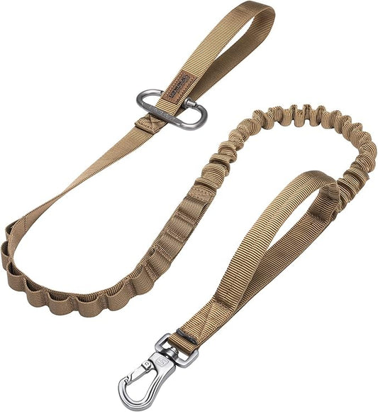 EXCELLENT ELITE SPANKER Tactical Bungee Dog Leash Military Adjustable Dog Leash Quick Release Elastic Leads Rope with 2 Control Handle(Coyote Brown)-PurrikoPets