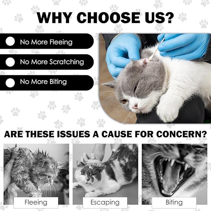 27.6" Cat Grooming Wrap, Self Adhesive Cat Wrap for Cutting Nails, Anti-Escape Calming Cat Swaddle Wrap for Medicine Ear Cleaning, Anti-Scratch Cats Burrito Restraint Blanket, Practical Pet Tool Grey-PurrikoPets