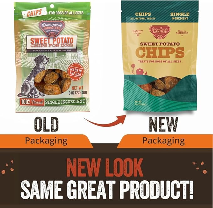 Gaines Family Farmstead Sweet Potato Chips for Dogs - 8 oz Single-Ingredient, All-Natural Dog Treats, Grain-Free & High in Fiber, Made in USA, Crunchy Training Treats-PurrikoPets