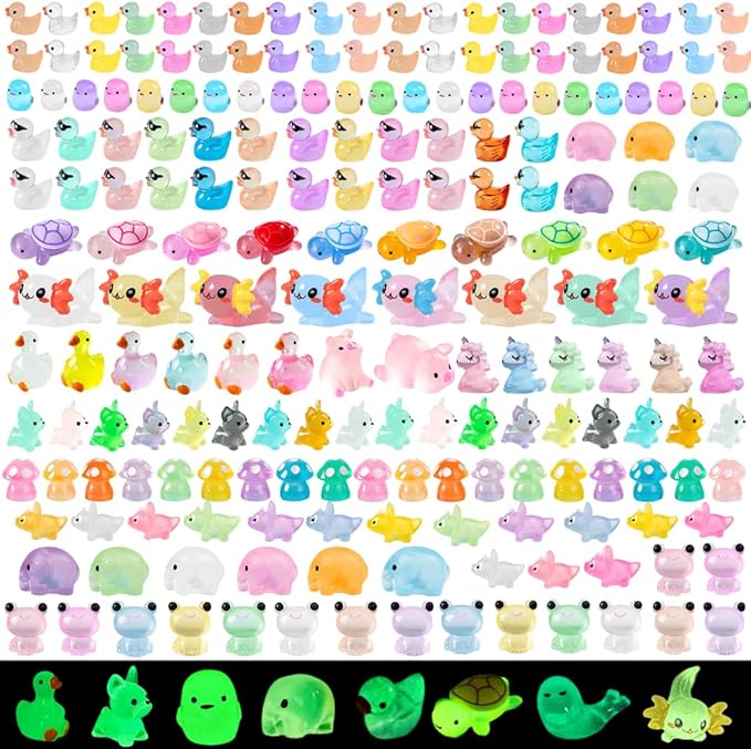 200 Pcs Mini Resin Animals Kit Accessories Variety Pack Glow Animal Figurines Resin Mini Ducks Figurines Accessories for Variety Pack for Garden Micro Landscape Aquarium Potted Dollhouse Decor-PurrikoPets