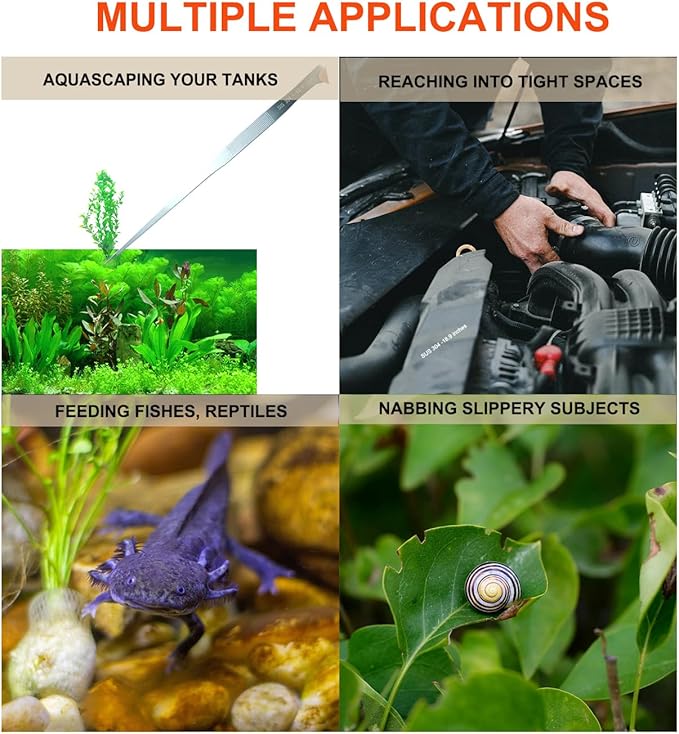 2 Pack Extra Long Tweezers, Fecsam Feeding Tongs, 18.9 inch & 10.5 inch Curved Aquarium Stainless Steel Large Aquascape Tools for Fish Tank, Terrarium，Aquascaping, Reptile, Bearded Dragon-PurrikoPets