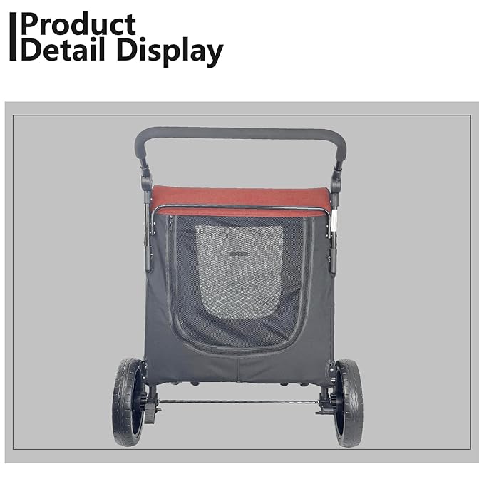 Extra Large Dog Stroller for Medium & Large Pets - Foldable Design, Adjustable Handle, Up to 130 lbs(Red)-PurrikoPets