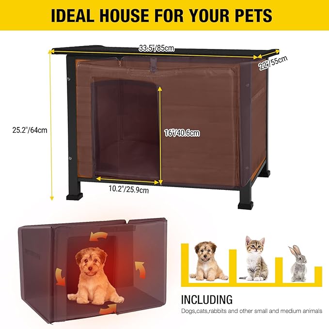 Aivituvin Outdoor Dog House with Insulated Liner Waterproof Dog Kennel for Winter Cat House for Small & Medium & Large Dogs,Cats,Unique All-Around Iron Frame-PurrikoPets
