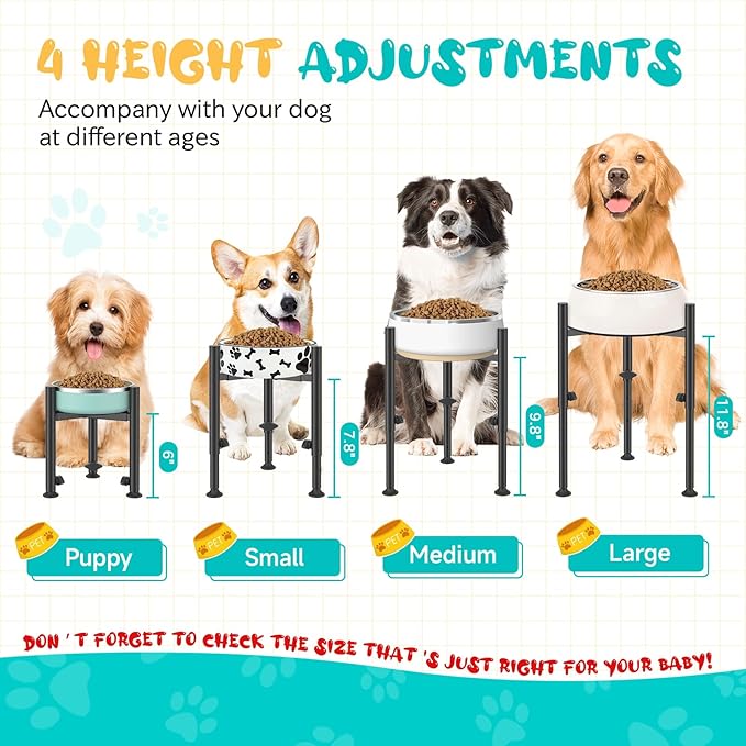 Adjustable Dog Bowls Elevated Stand- 4 Heights, Wide 6-10" -Oppro Metal Raised Tall Single Dog Food Bowl Stands Holder, Upgrade Lifted Water Feeder with Tray for Medium Large Small Breed, Black-PurrikoPets
