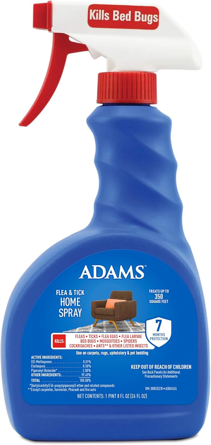 Adams Flea & Tick Home Spray with Precor, Kills Fleas, Flea Eggs, Flea Larvae, Bed Bugs, Ticks, Ants, Cockroaches, Spiders, Mosquitoes And Many Other Listed Nuisance Pests In The Home, 24 Fl Oz-PurrikoPets