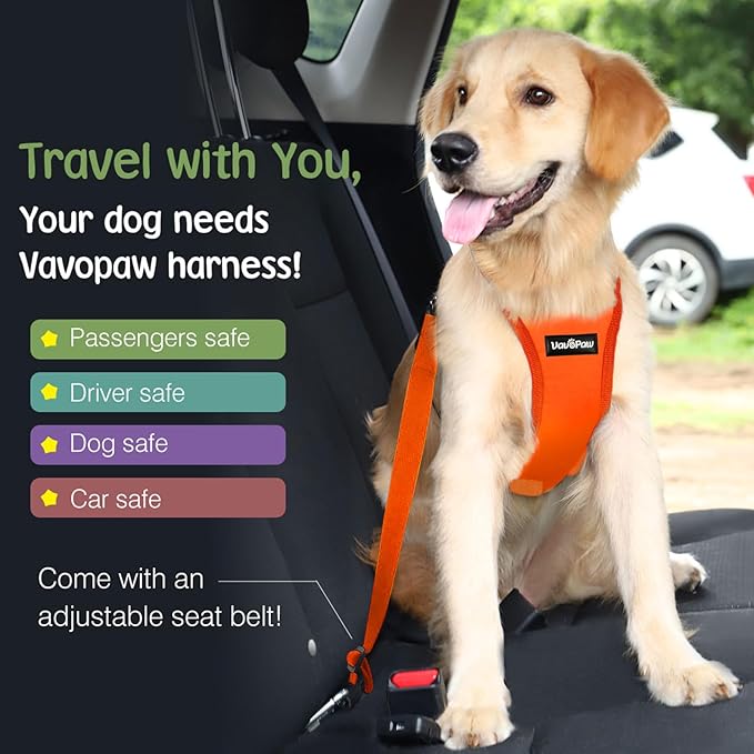 Dog Seat Belt, Safety Vest Dog Car Harness with Adjustable Buckle Dog Seat Belt for Vehicle Nylon Pet Safety Seat Belts Heavy Duty(S, Orange)-PurrikoPets
