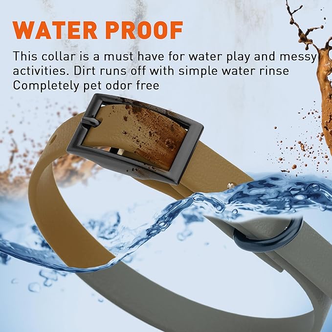 Dogline Biothane Waterproof Dog Collar Strong Coated Nylon Webbing with Black Hardware Odor- Proof for Easy Care Easy to Clean High Performance Fits Small Medium or Large Dogs, Coyote Brown-PurrikoPets