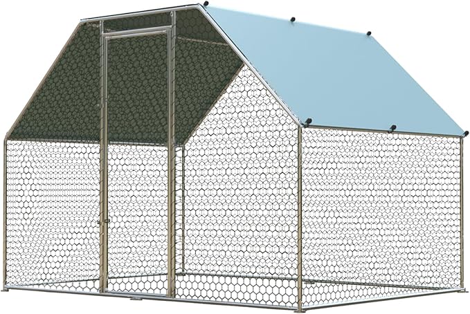 4ever2buy Chicken Runs for Yard with Cover, Large Metal Chicken Run Walk in Metal, Outside Dog Kennel with Roof, Flat Roofed Outdoor Kennel for Cats(9.2’Lx6.23’Wx6.4’H)-PurrikoPets