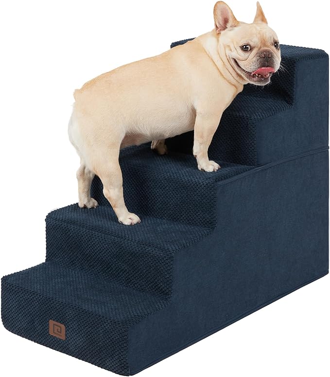 EHEYCIGA Dog Stairs for High Bed 22.5" H, 5-Step Dog Steps for Bed, Pet Steps for Small Dogs and Cats, Non-Slip Balanced Pet Ramp Indoor, Navy Blue-PurrikoPets
