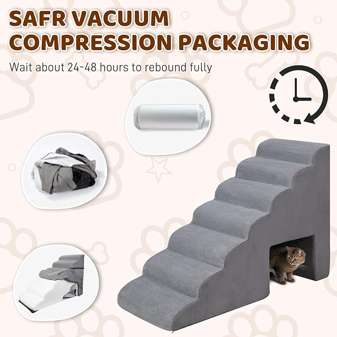 Dog Stairs & Steps for High Beds 30-36 inches High Tall, LitaiL 33inch 7 Steps Pet Stairs/Steps for High Beds Small Large Dogs, Non-Slip Dog Ramps/Ladder for Old Dogs/Cats-PurrikoPets