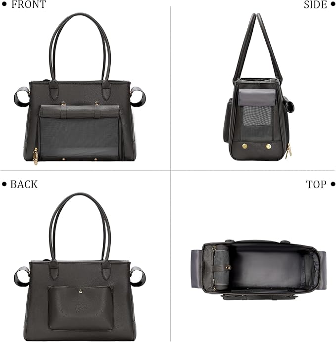 Fashion Pet Carrier Purse for Small Cat and Dog, Luxury Pu Soft-Sided Tote Bag with Large Pockets for Dogs and Puppies (Black, 15.8" L x 7.5" W x 11.8" H)-PurrikoPets