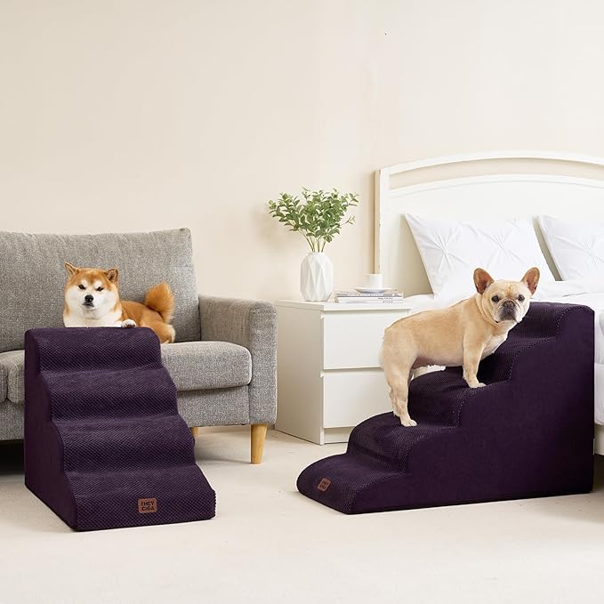 EHEYCIGA Curved Dog Stairs Ramp for High Beds 19.7" H, 4-Step Dog Steps for Small Dogs and Cats, Pet Stairs for High Bed Climbing, Non-Slip Balanced Pet Step Indoor, Purple-PurrikoPets