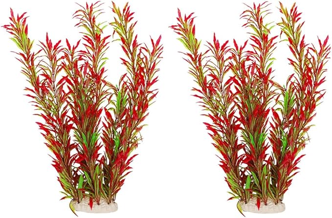 DSkoiph 2 pcs Aquarium Decor Plastic Plants Extra Large 21 Inches Artificial Fish Tank Plants Tall Fish Tank Decorations Artificial Green Water Plants (Wine)-PurrikoPets