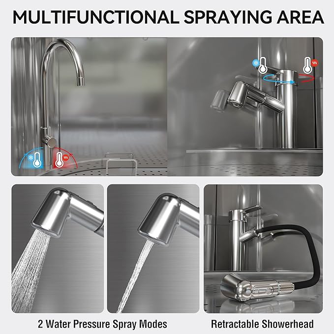 50'' Dog Washing Station - 304 Stainless Steel, LED Dog Bathing Station with Ramp, 2 Drawer, Floor Grate & Lick Pad for Large, Medium & Small Dogs-PurrikoPets