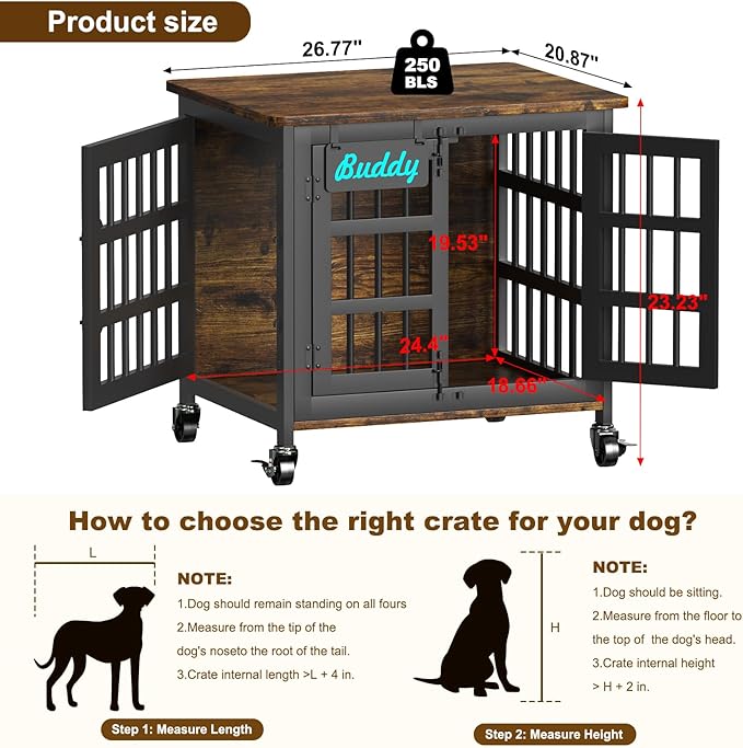 EasyCom Heavy Duty Dog Kennel Indoor with Name Tag, 27" Dog Crate Furniture for Small Dogs, Double-Doors Sturdy Metal Dog Cage for Anxiety Dog-PurrikoPets