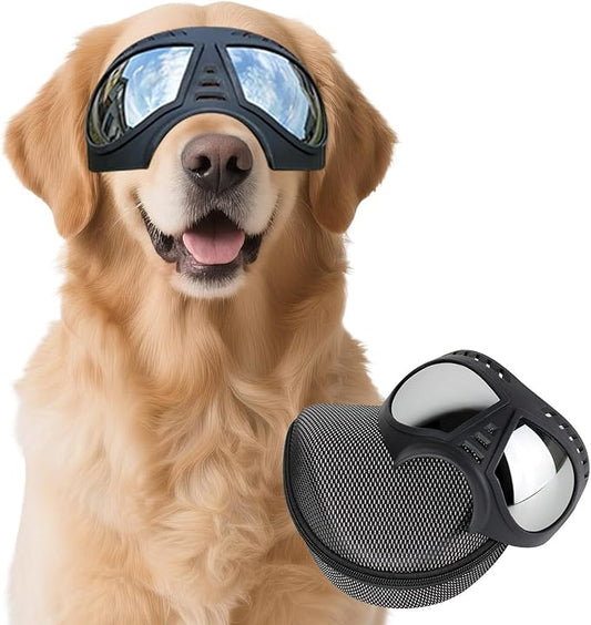 Dog Goggles Windproof for Medium-Large Breeds Dog Sunglasses Anti-UV with Adjustable Straps - Black-PurrikoPets
