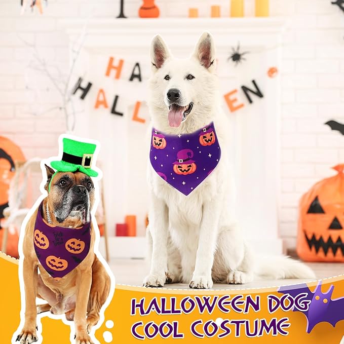 Abbylike 50 Pcs Halloween Dog Bandanas Bulk Pumpkin Bandanas for Dogs Triangle Kerchief Bibs Scarf Set for Pet Halloween Costume Photo Props Accessories Pet Shops, 25 Styles (31.5 x 21.7 x 21.7")-PurrikoPets