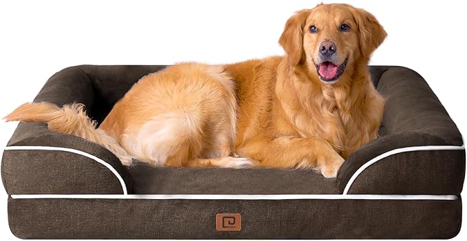 EHEYCIGA Orthopedic Dog Beds for Extra Large Dogs, Waterproof Memory Foam XL Dog Bed with Sides, Non-Slip Bottom and Egg-Crate Foam Big Pet Couch Bed with Washable Removable Cover, Brown-PurrikoPets