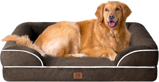 EHEYCIGA Orthopedic Dog Beds for Extra Large Dogs, Waterproof Memory Foam XL Dog Bed with Sides, Non-Slip Bottom and Egg-Crate Foam Big Pet Couch Bed with Washable Removable Cover, Brown-PurrikoPets