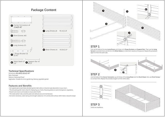 8x4x2FT Metal Raised Garden Bed Kit, Galvanized Outdoor Garden Bed Planter Box for Vegetables, Flowers, Herbs, Succulents and More, Black-PurrikoPets