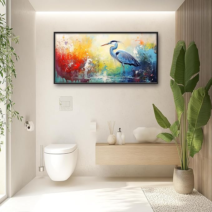 Extra Large Framed Abstract Heron Wall Art,Oversized Colorful Graffiti Heron Wall Decor Pictures for Living Room,Canvas Print Painting Modern Artwork Bedroom Office Bathroom Home Decor 60L x 30W-PurrikoPets