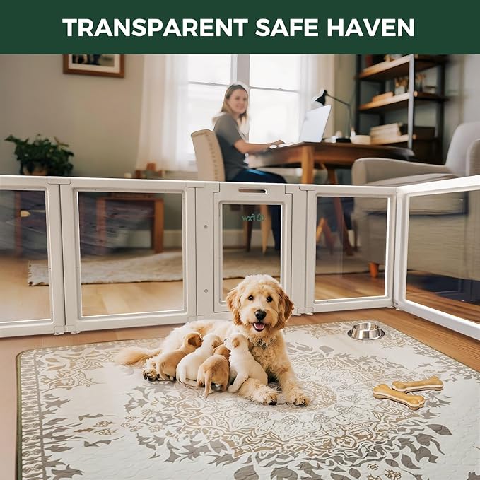 FXW AuraSpace Acrylic Indoor Unleashed Dog Playpen for Puppies and Small Dogs, 24 Inch, 16 Panels, White-PurrikoPets