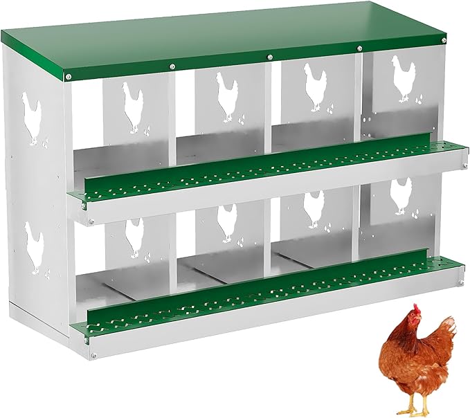 8 Hole Chicken Nesting Box with Roll Out Egg Tray, Rustproof & Ventilated Chicken Laying Boxes for Hens, Chickens, Ducks | Easy-Clean Poultry Coop Accessories-PurrikoPets