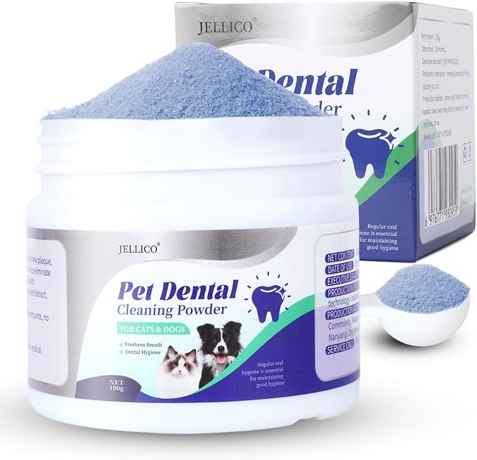 Dog Teeth Cleaning Powder, Dog Dental Powder and Cats Breath Freshener, Bad Breath & Tartar Remover for Pets, Suitable for Large, Medium & Small Canine(Blue)-PurrikoPets