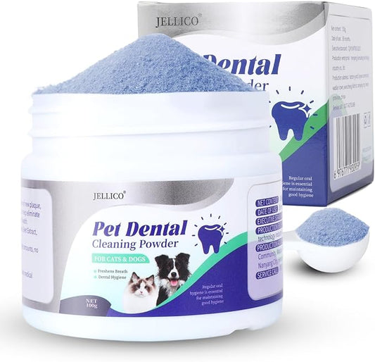 Dog Teeth Cleaning Powder, Dog Dental Powder and Cats Breath Freshener, Bad Breath & Tartar Remover for Pets, Suitable for Large, Medium & Small Canine(Blue)-PurrikoPets